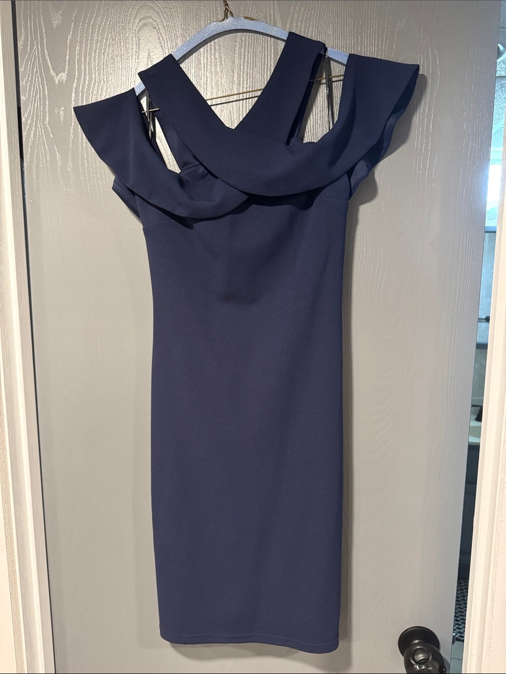 Lulu's Navy One-Shoulder Ruffle Sheath Dress - Picture 2 of 4